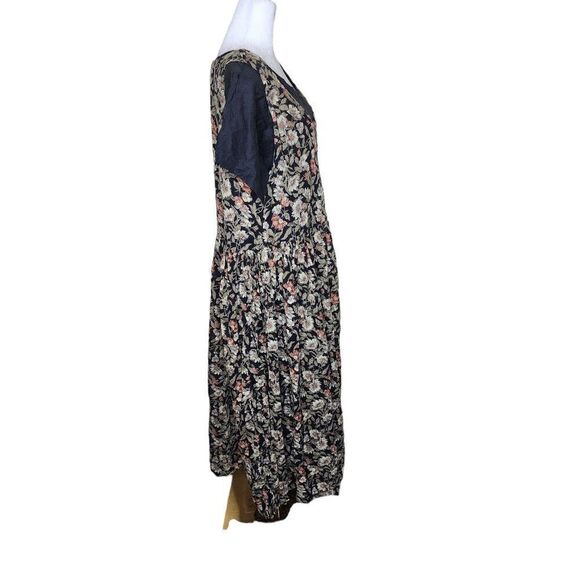 Vintage 90s Pinafore Layered Maxi Dress Womens Size L Black Grunge Floral - Picture 3 of 7